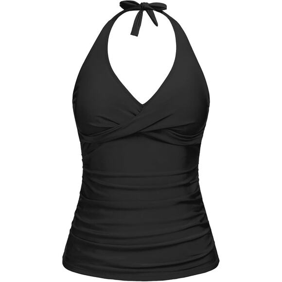 NWT Tempt Me Black Halter Twist Front Tummy Control Tankini Women's Size XL - Picture 1 of 6